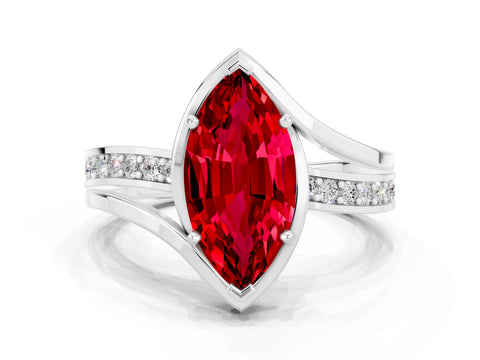 White gold Marquise Cut Ruby Solitaire Ring with Split Shank and Prong Setting
