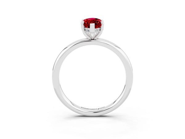 Silver Marquise Cut Ruby Solitaire Ring with Thin Band and Four-Prong Setting