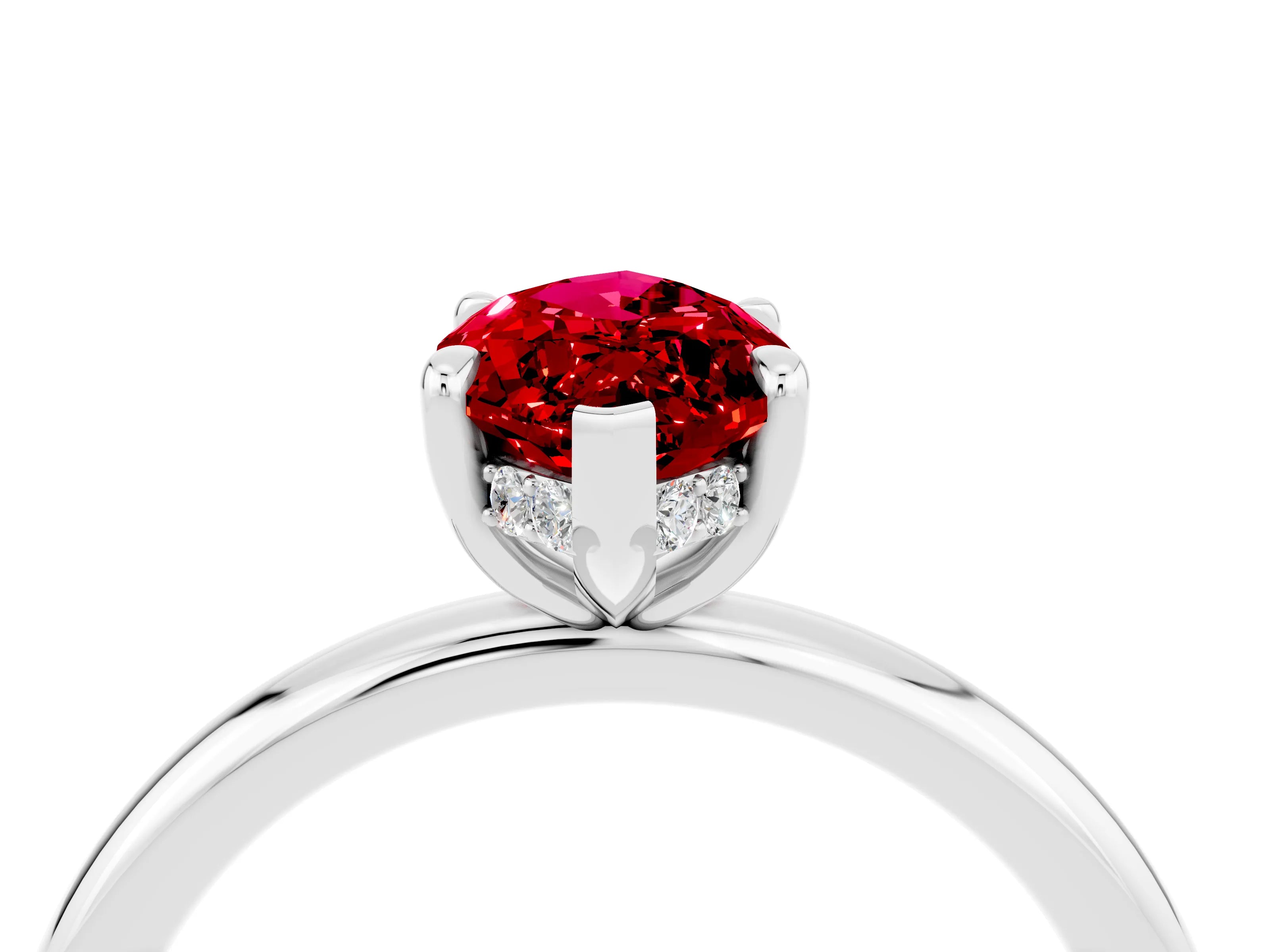 White gold Marquise Cut Ruby Solitaire Ring with Thin Band and Four-Prong Setting_16