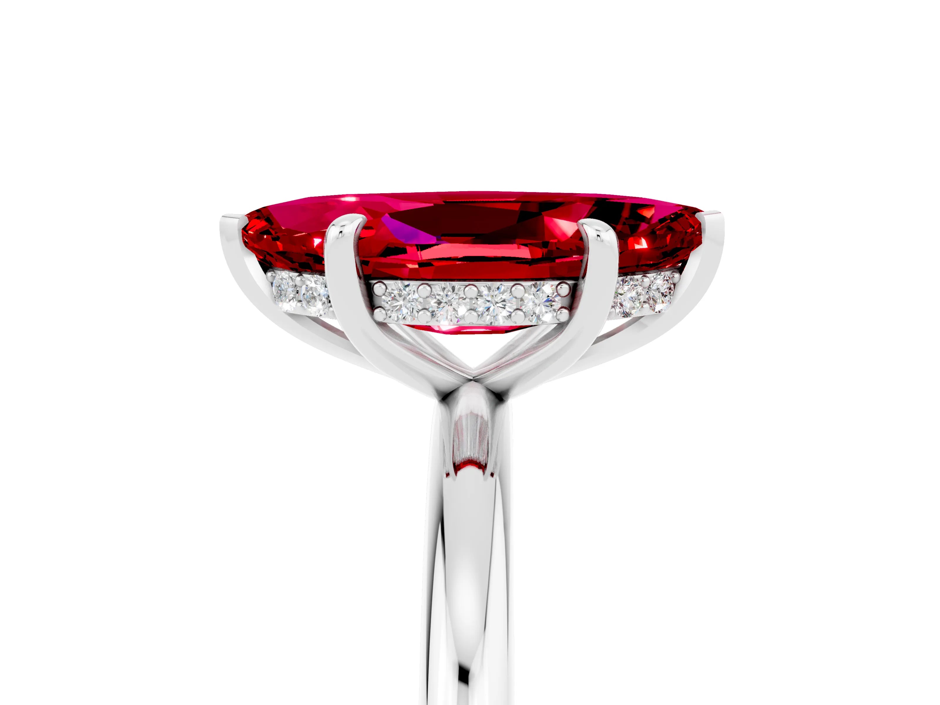 White gold Marquise Cut Ruby Solitaire Ring with Thin Band and Four-Prong Setting_17