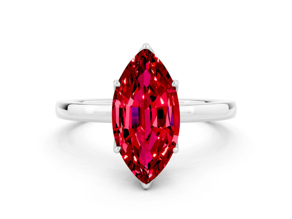 Platinum Marquise Cut Ruby Solitaire Ring with Thin Band and Prong Setting