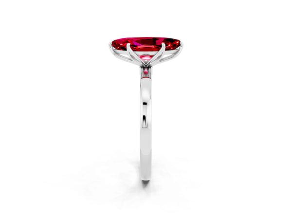 Silver Marquise Cut Ruby Solitaire Ring with Thin Band and Prong Setting