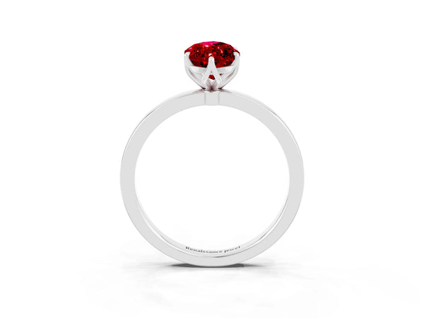 Platinum Marquise Cut Ruby Solitaire Ring with Thin Band and Prong Setting