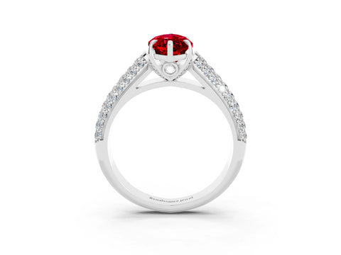 White gold Marquise Cut Ruby Solitaire Ring with Three-Row Pavé Band and Four-Prong Setting_15