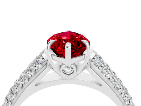White gold Marquise Cut Ruby Solitaire Ring with Three-Row Pavé Band and Four-Prong Setting_16