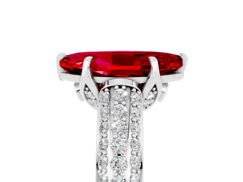 White gold Marquise Cut Ruby Solitaire Ring with Three-Row Pavé Band and Four-Prong Setting_17
