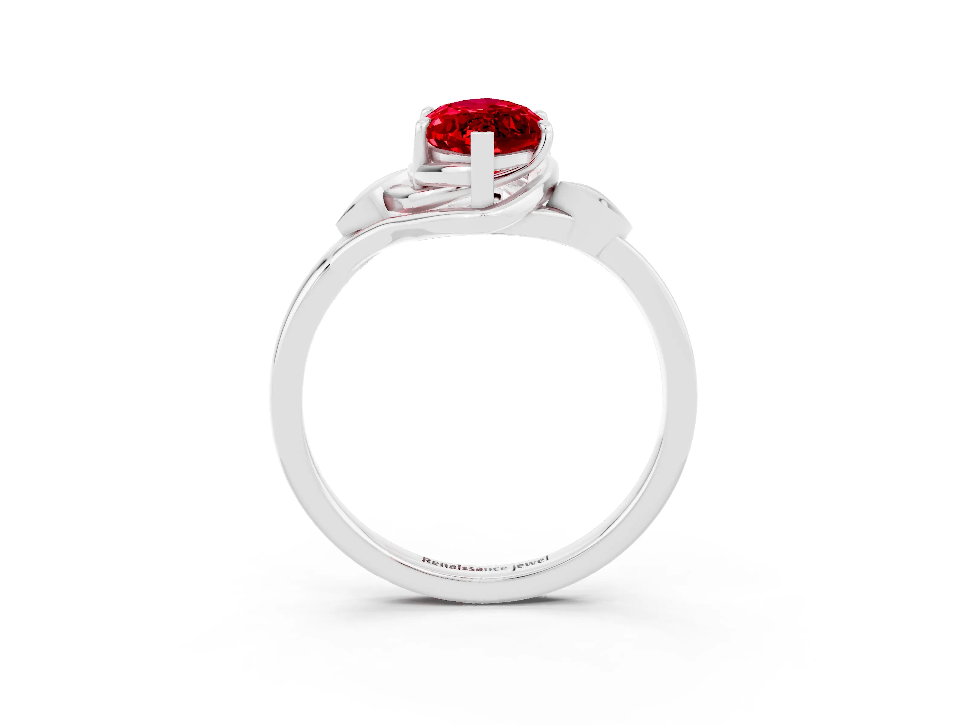 White gold Marquise Cut Ruby Solitaire Ring with Twist Band and Four-Prong Setting_15