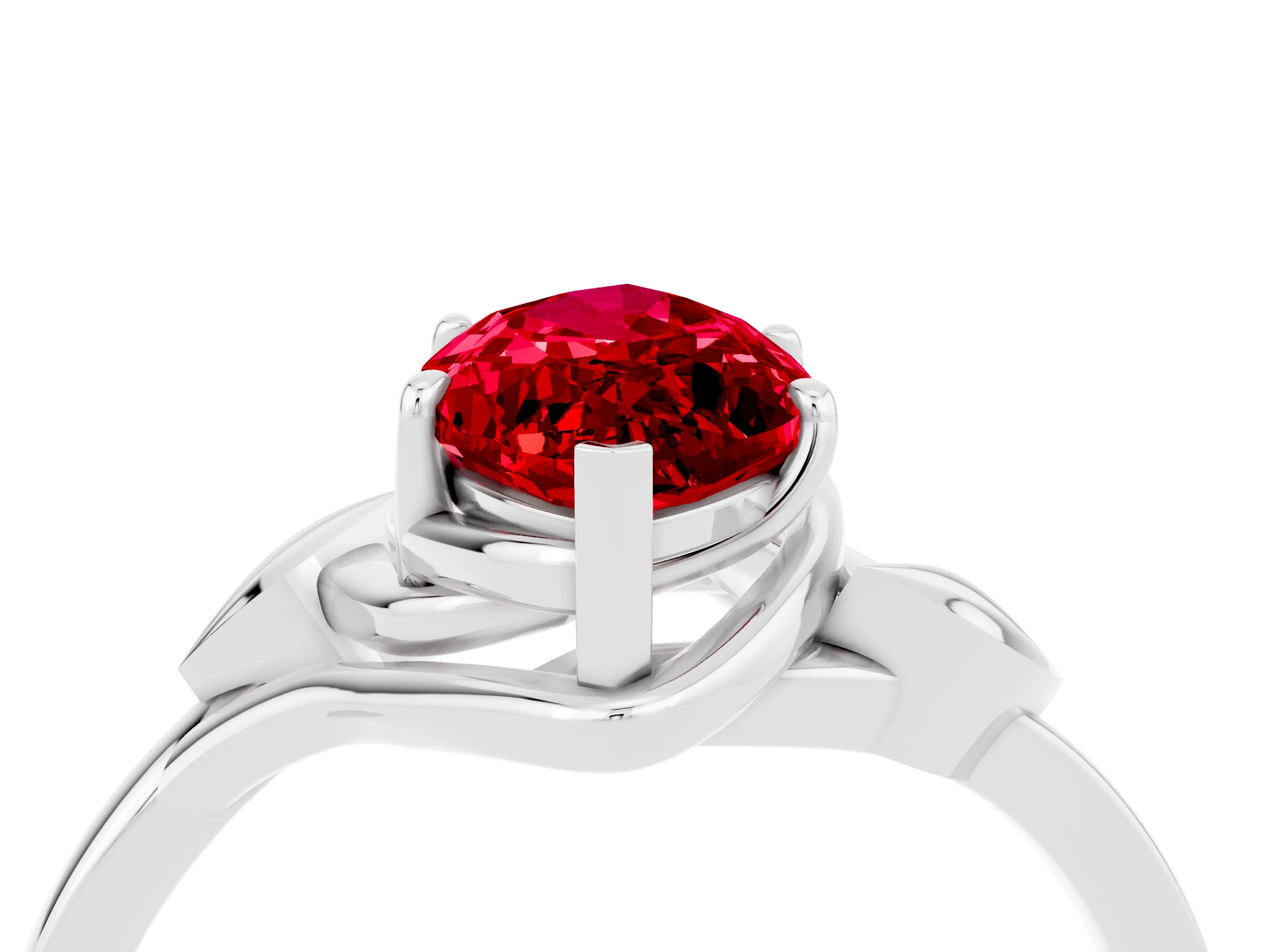 White gold Marquise Cut Ruby Solitaire Ring with Twist Band and Four-Prong Setting_16