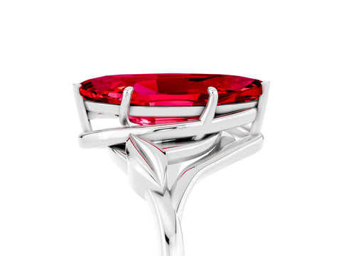 White gold Marquise Cut Ruby Solitaire Ring with Twist Band and Four-Prong Setting_17