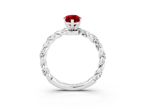 White gold Marquise Cut Ruby Solitaire Ring with Twisted Band and Pavé Accents_3