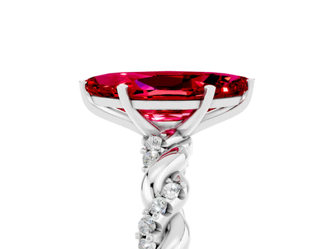 White gold Marquise Cut Ruby Solitaire Ring with Twisted Band and Pavé Accents_5