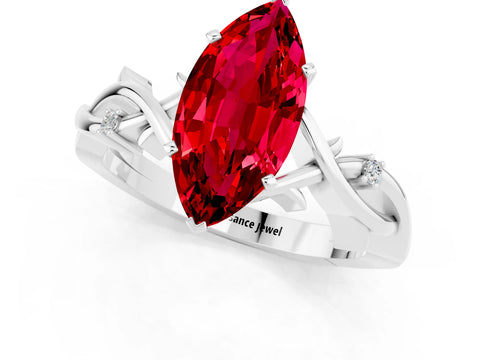 White gold Marquise Cut Ruby Solitaire Ring with Twisted Band and Prong Setting_1