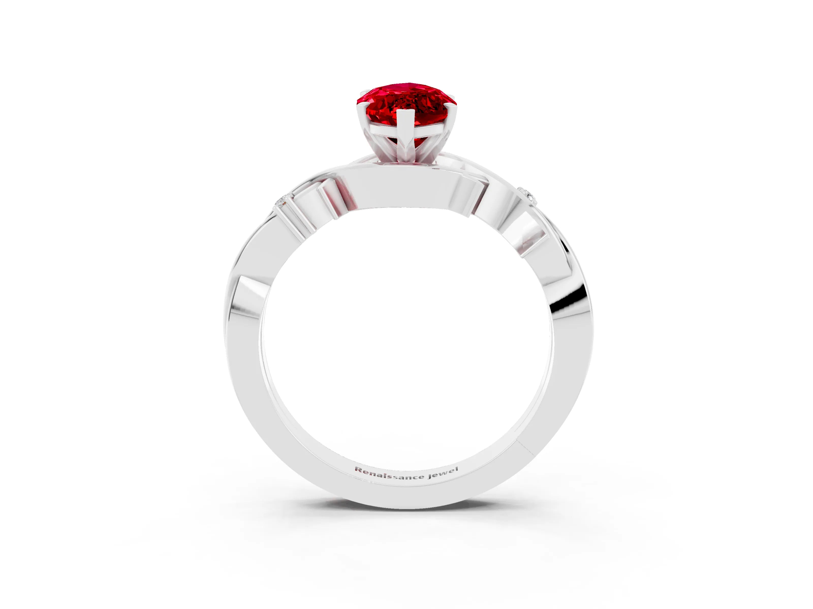 White gold Marquise Cut Ruby Solitaire Ring with Twisted Band and Prong Setting_3