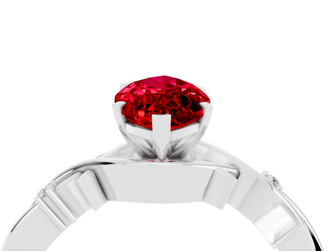 White gold Marquise Cut Ruby Solitaire Ring with Twisted Band and Prong Setting_4