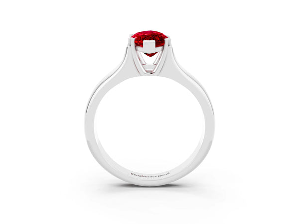 Platinum Marquise Cut Ruby Solitaire Ring with Wide Band and Prong Setting