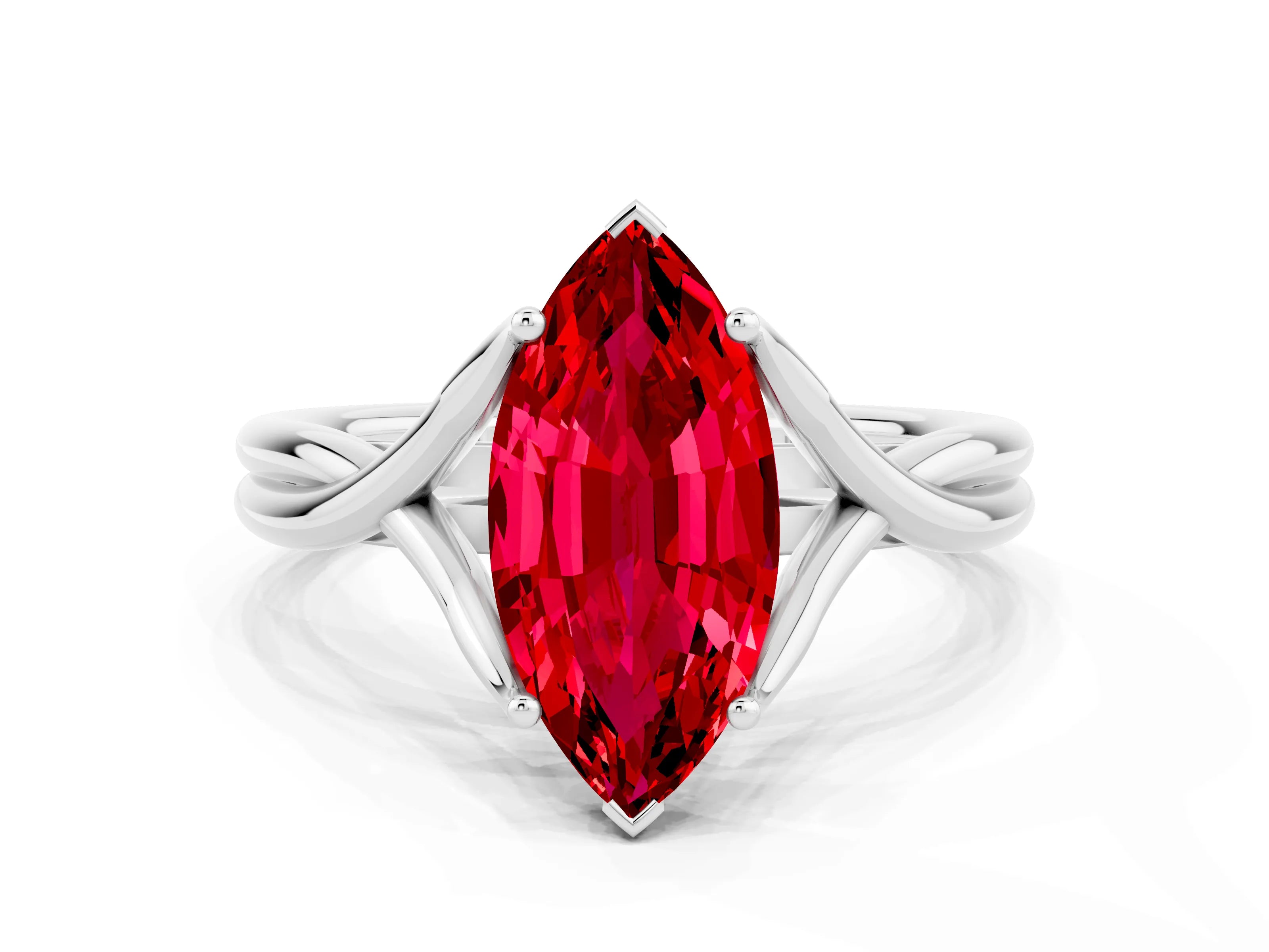White gold Marquise Cut Ruby Solitaire Twist Band Prong Setting Ring_36