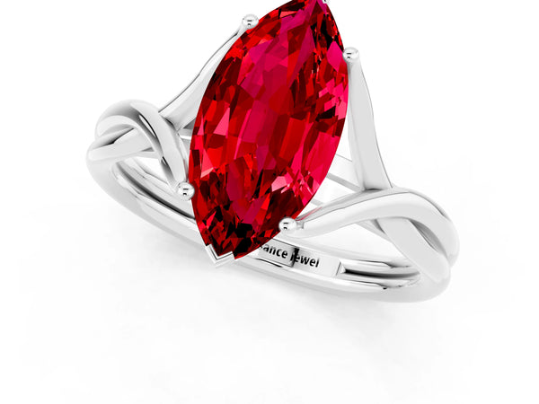 White gold Marquise Cut Ruby Solitaire Twist Band Prong Setting Ring