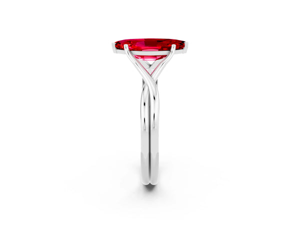 Platinum Marquise Cut Ruby Solitaire Twist Band Prong Setting Ring