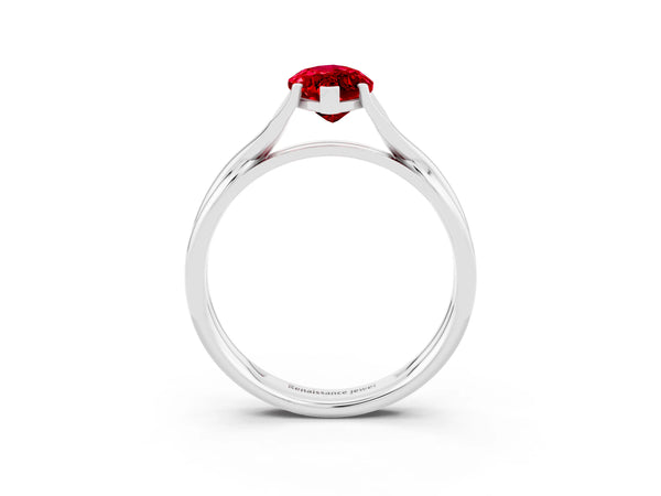 Platinum Marquise Cut Ruby Solitaire Twist Band Prong Setting Ring