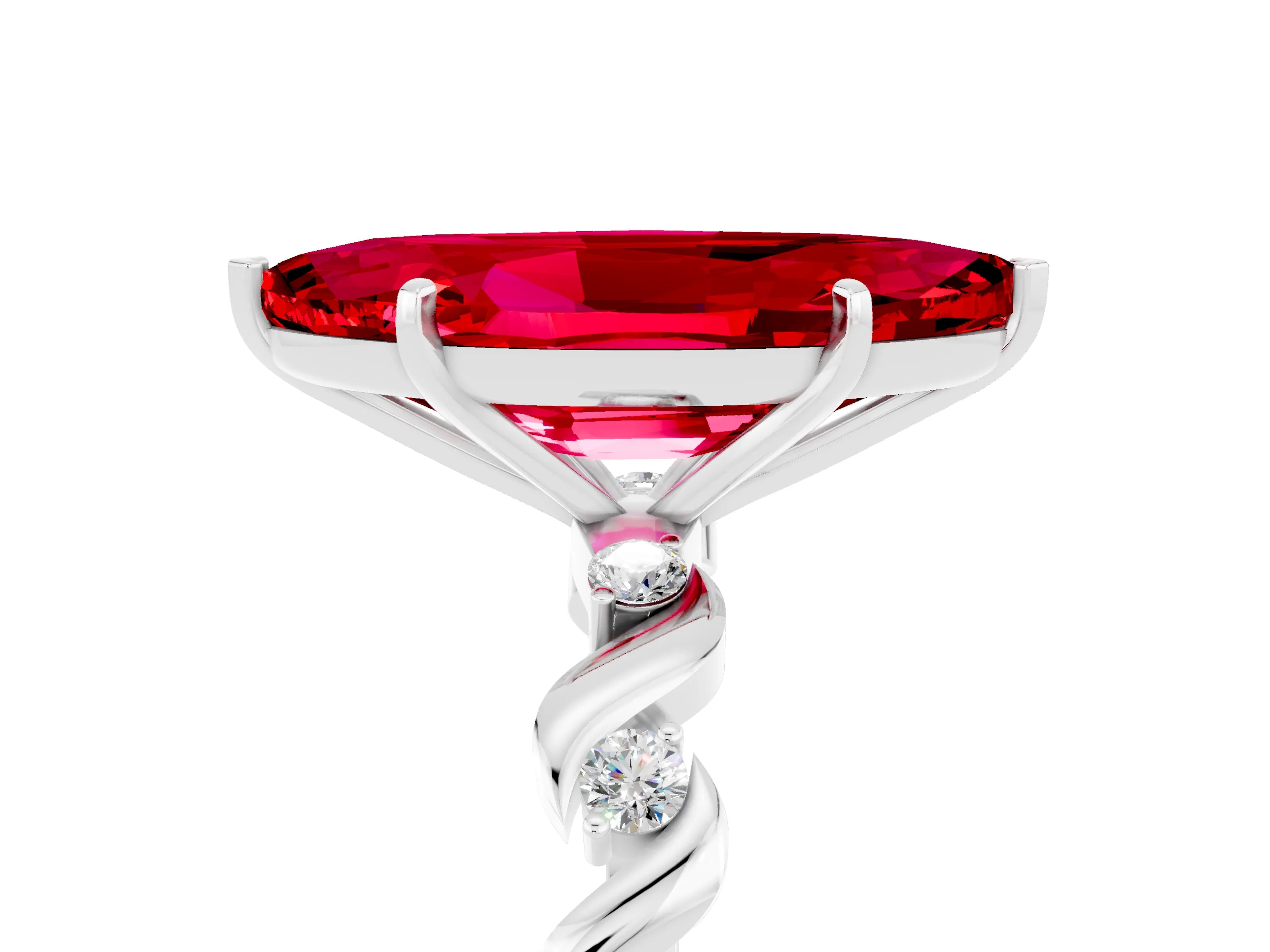 White gold Marquise Cut Ruby Solitaire Twisted Band with Round  Accents and Prong Setting_29