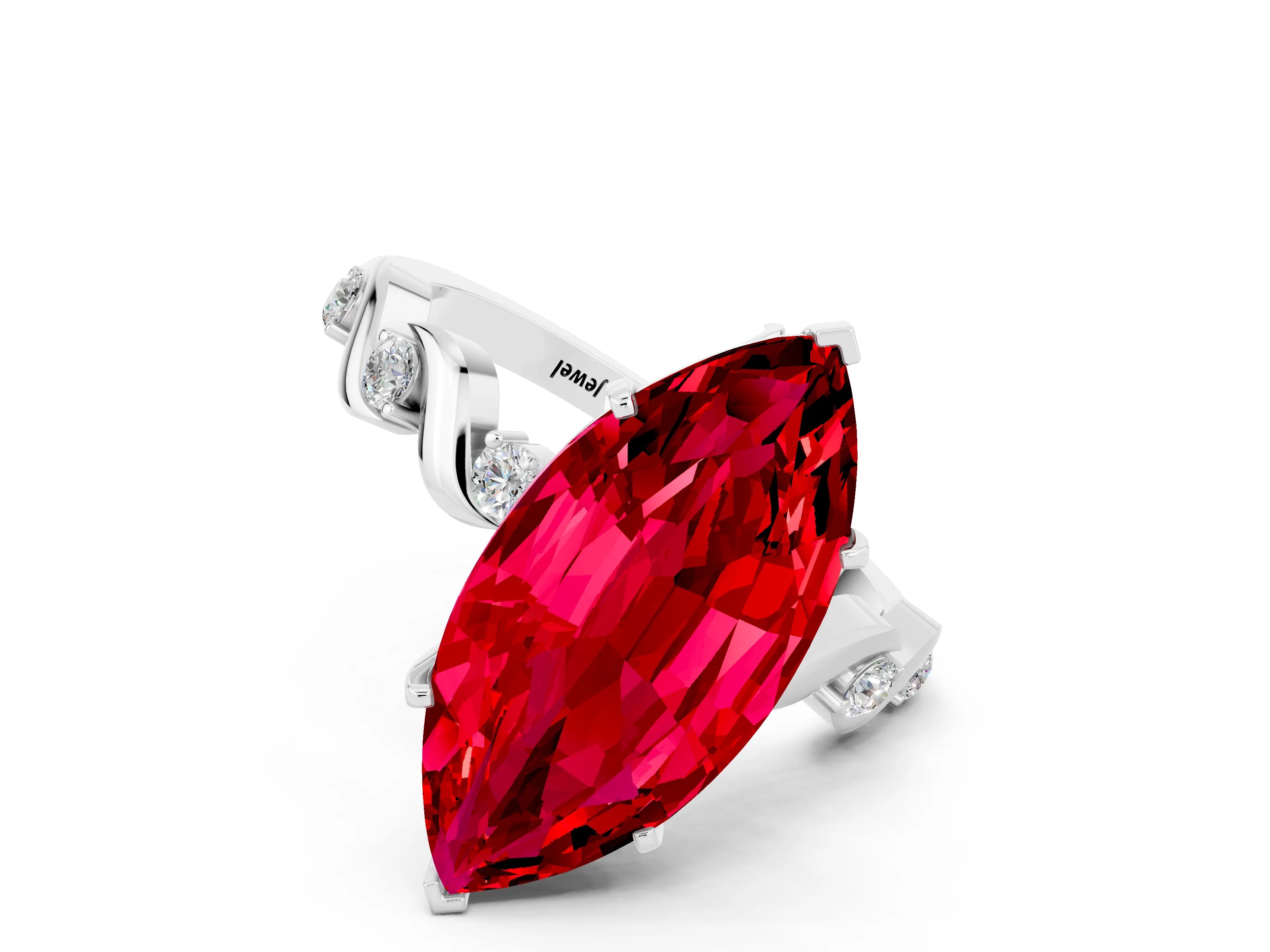 White gold Marquise Cut Ruby Solitaire Twisted Band with Round  Accents and Prong Setting_30