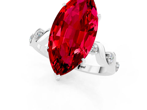 White gold Marquise Cut Ruby Solitaire Twisted Band with Round  Accents and Prong Setting_31