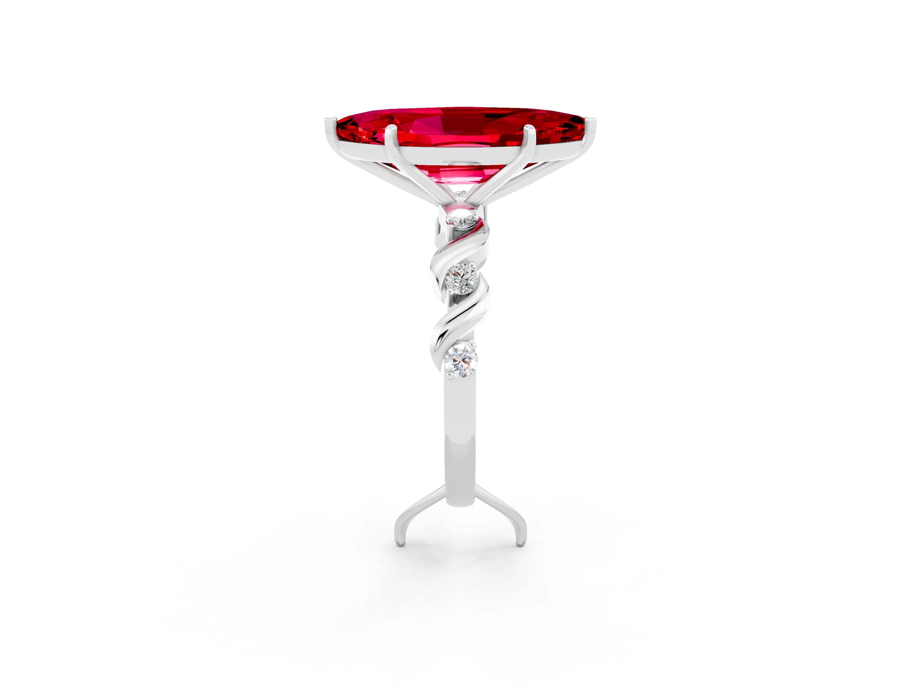 White gold Marquise Cut Ruby Solitaire Twisted Band with Round  Accents and Prong Setting_32