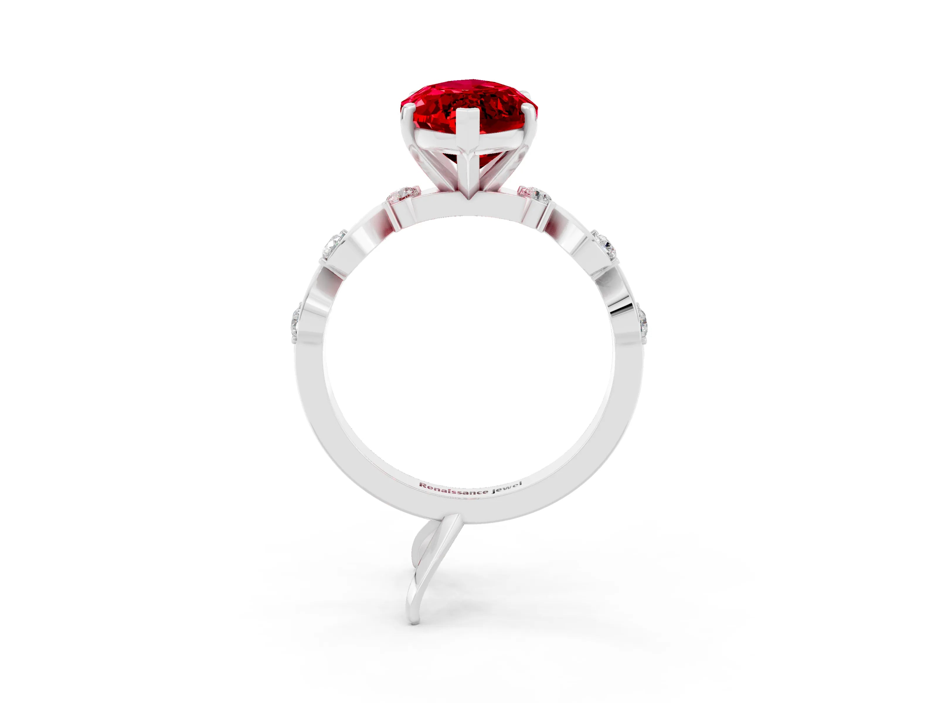 White gold Marquise Cut Ruby Solitaire Twisted Band with Round  Accents and Prong Setting_33