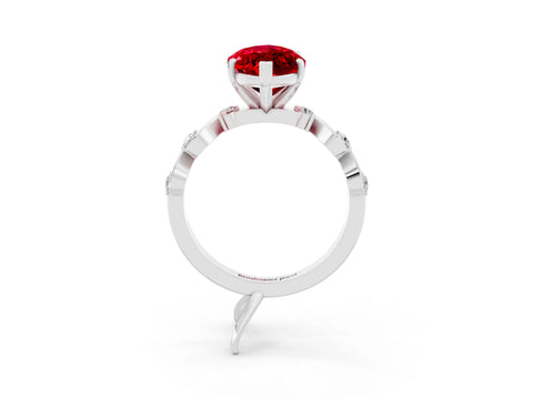 White gold Marquise Cut Ruby Solitaire Twisted Band with Round  Accents and Prong Setting_33