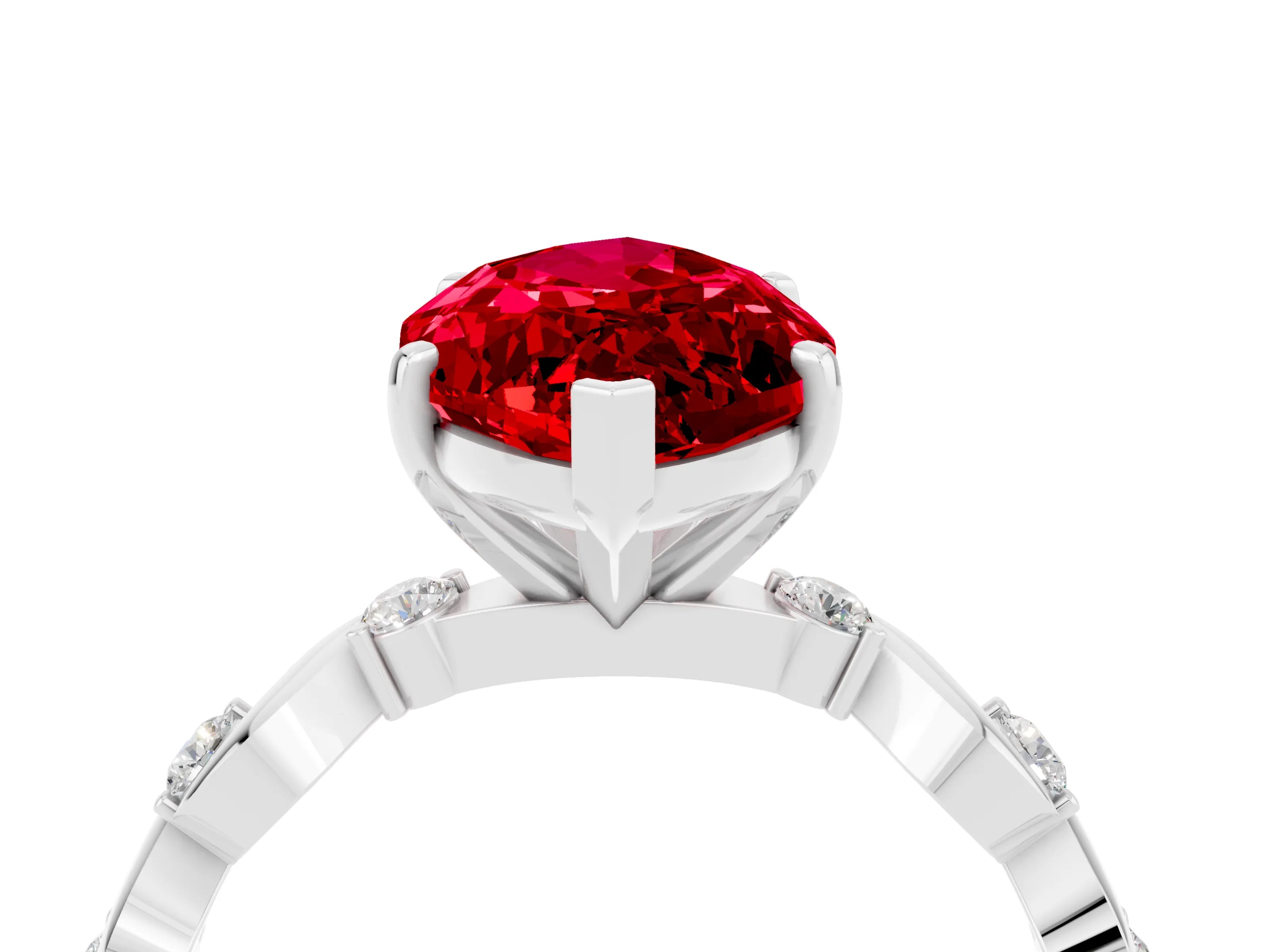 White gold Marquise Cut Ruby Solitaire Twisted Band with Round  Accents and Prong Setting_34