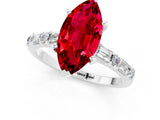 White gold Marquise Cut Ruby Solitaire with Side Baguettes and Channel Set Band_1