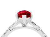 White gold Marquise Cut Ruby Solitaire with Side Baguettes and Channel Set Band_4