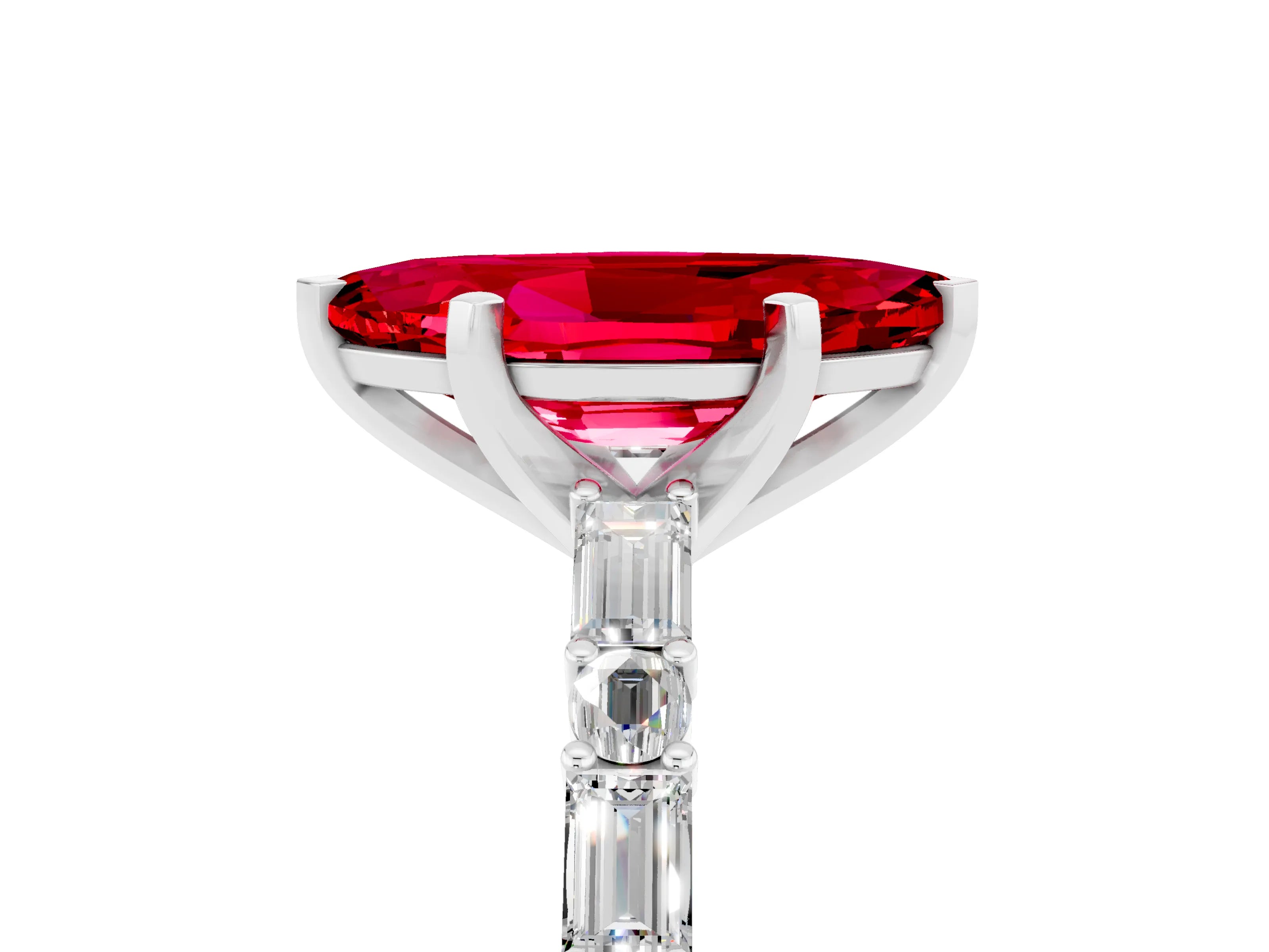 White gold Marquise Cut Ruby Solitaire with Side Baguettes and Channel Set Band_5