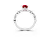 White gold Marquise Cut Ruby Solitaire with Side Stones on a Pavé Band and Four-Prong Setting_3