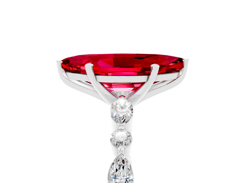 White gold Marquise Cut Ruby Solitaire with Side Stones on a Pavé Band and Four-Prong Setting_5