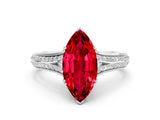 White gold Marquise Cut Ruby Split Shank Engagement Ring with Pavé Band