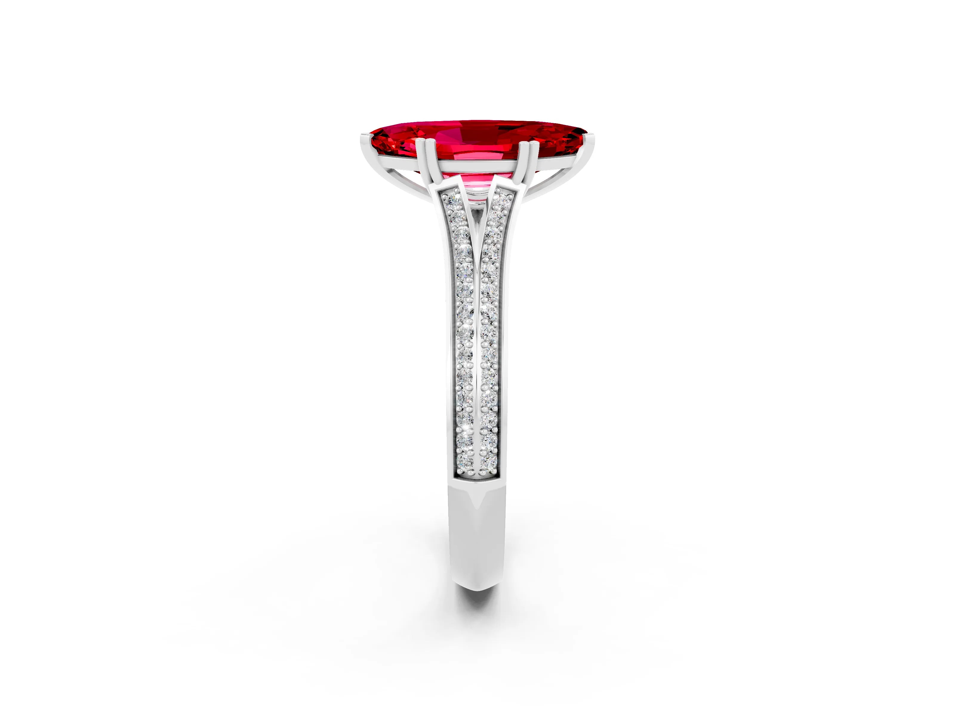 White gold Marquise Cut Ruby Split Shank Engagement Ring with Pavé Band_2