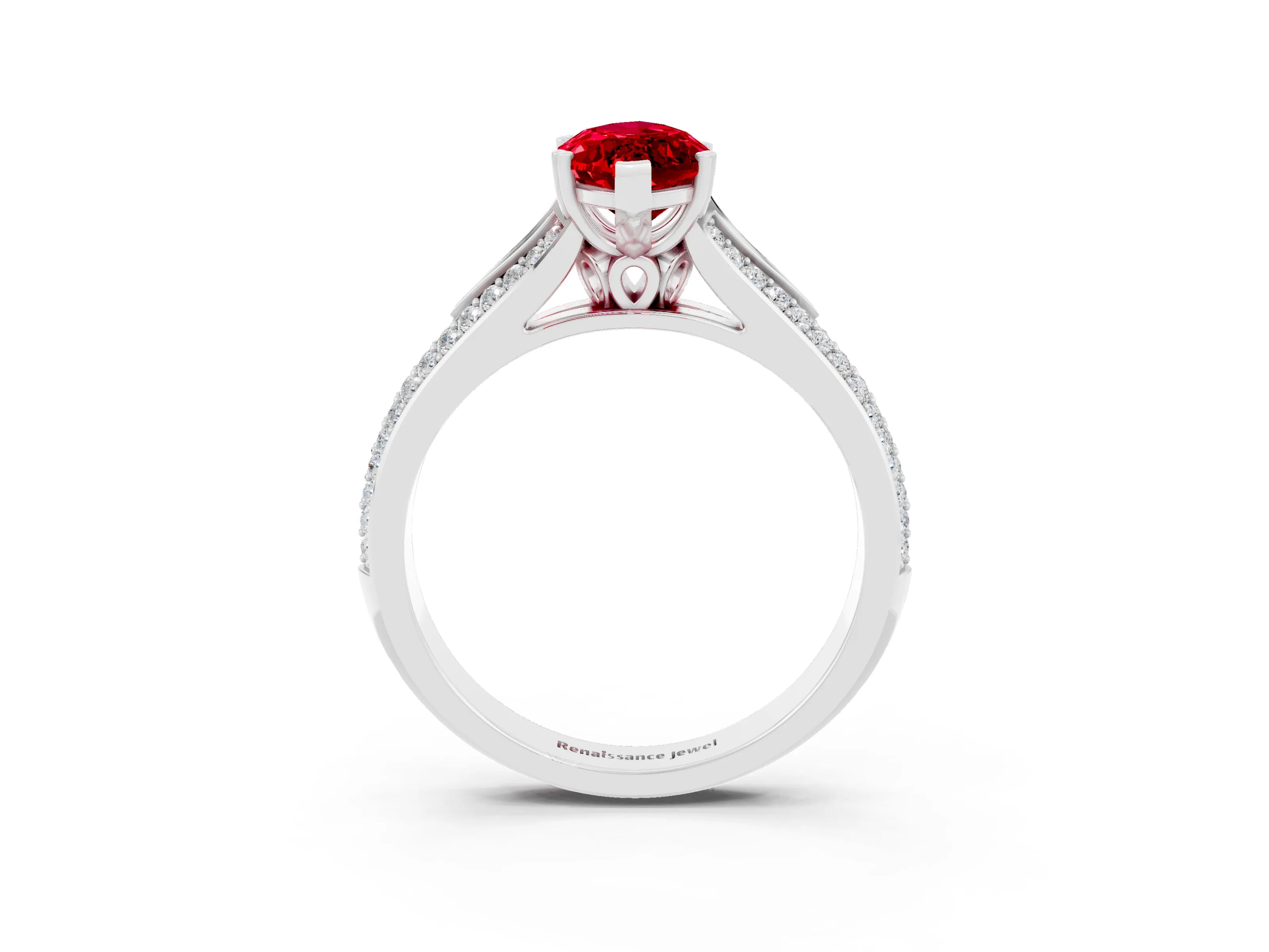 White gold Marquise Cut Ruby Split Shank Engagement Ring with Pavé Band_3