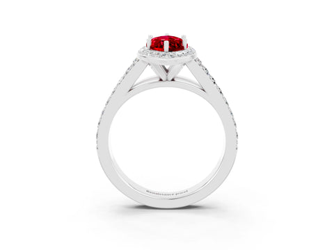 White gold Marquise Cut Ruby Split Shank Halo Ring with Four-Prong Setting_15