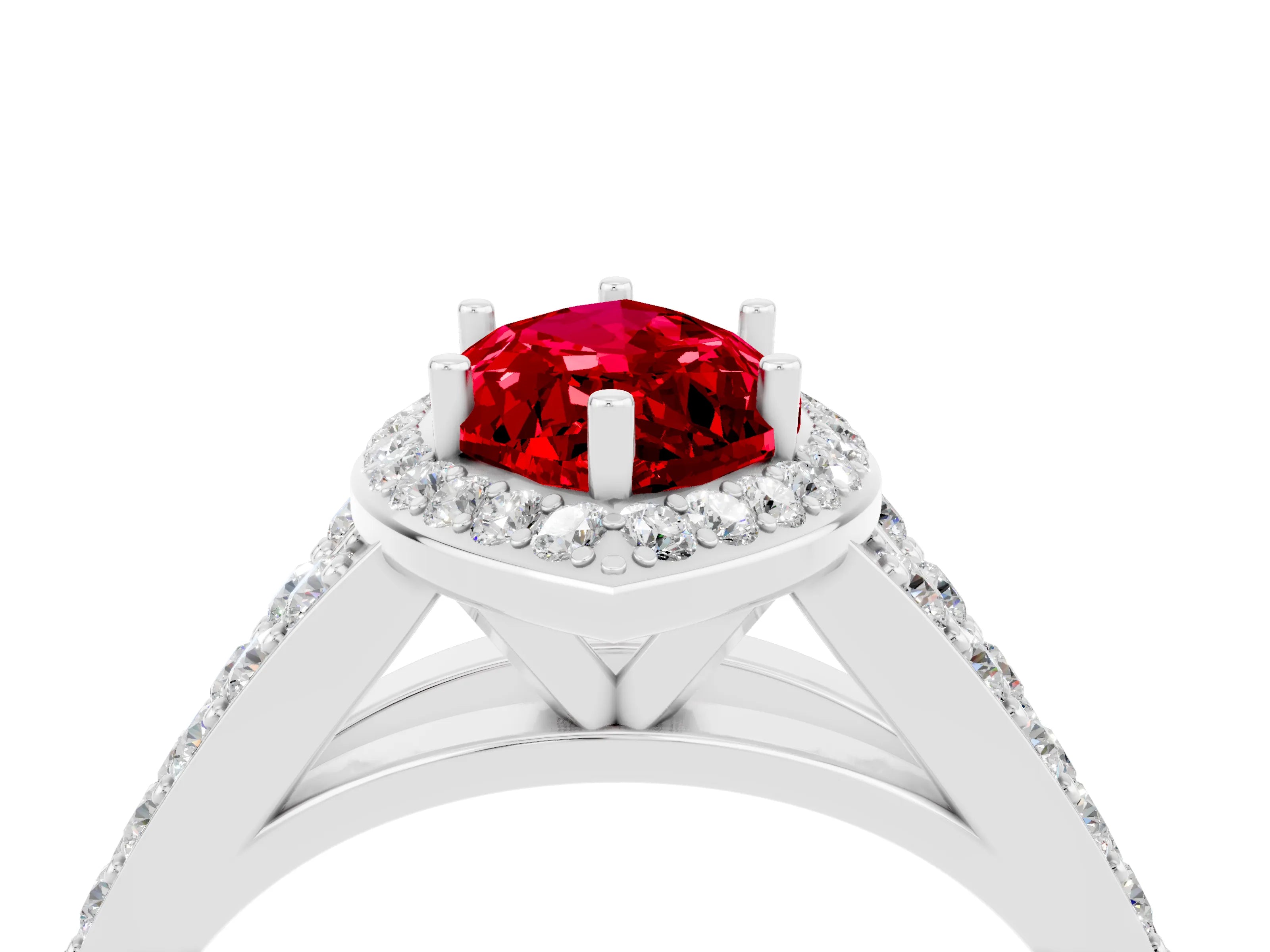 White gold Marquise Cut Ruby Split Shank Halo Ring with Four-Prong Setting_16