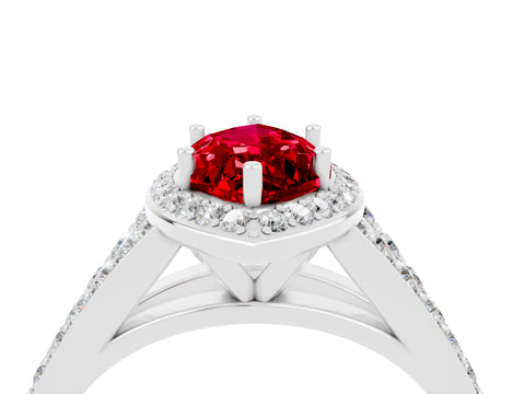White gold Marquise Cut Ruby Split Shank Halo Ring with Four-Prong Setting_16