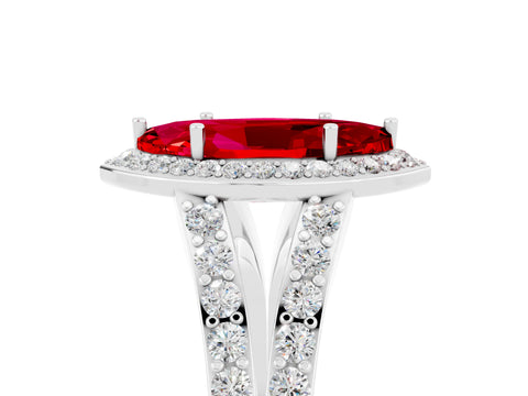 White gold Marquise Cut Ruby Split Shank Halo Ring with Four-Prong Setting_17