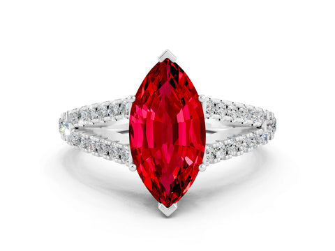 White gold Marquise Cut Ruby Split Shank Pavé Engagement Ring with Four-Prong Setting_12