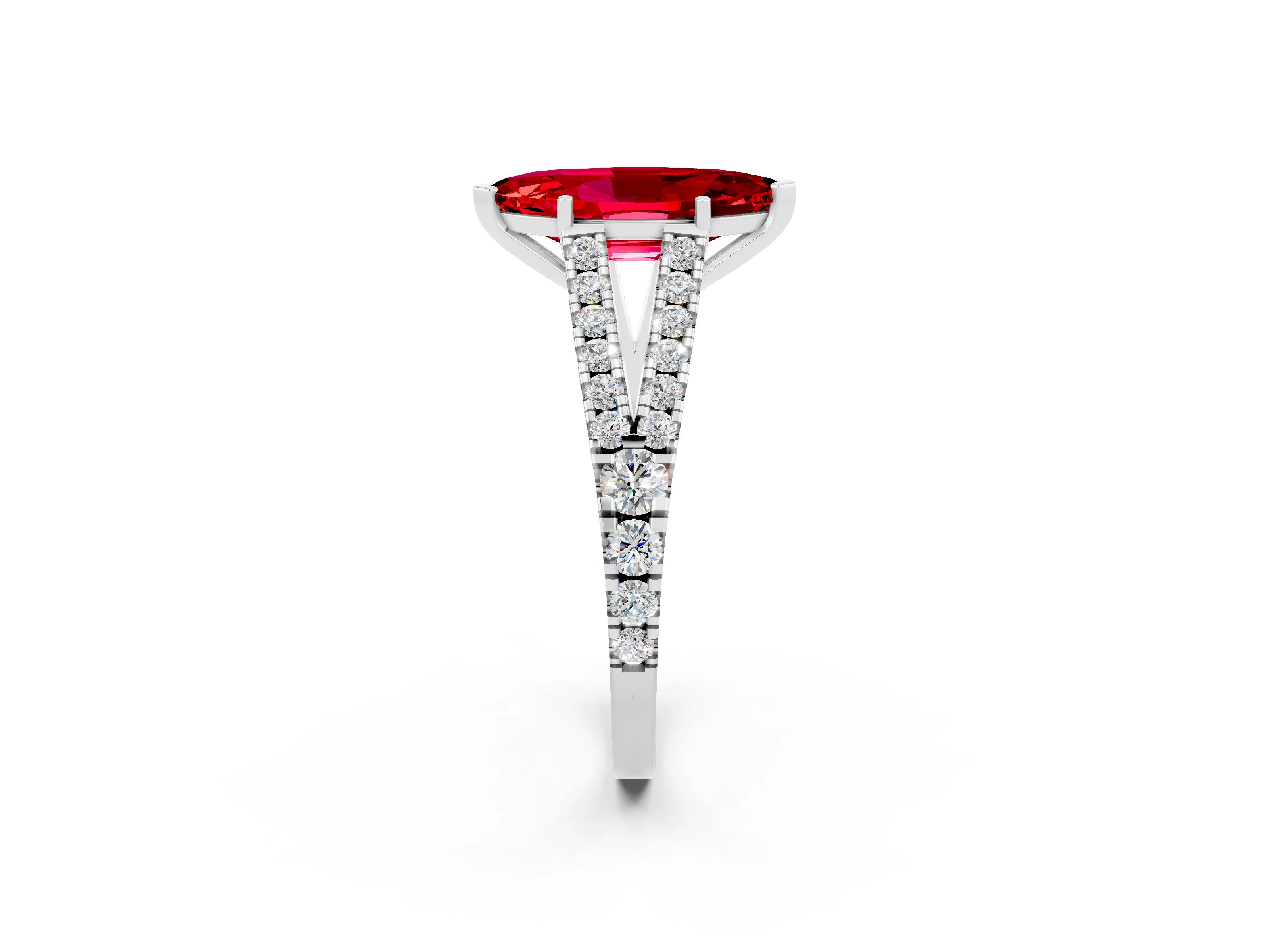 White gold Marquise Cut Ruby Split Shank Pavé Engagement Ring with Four-Prong Setting_14