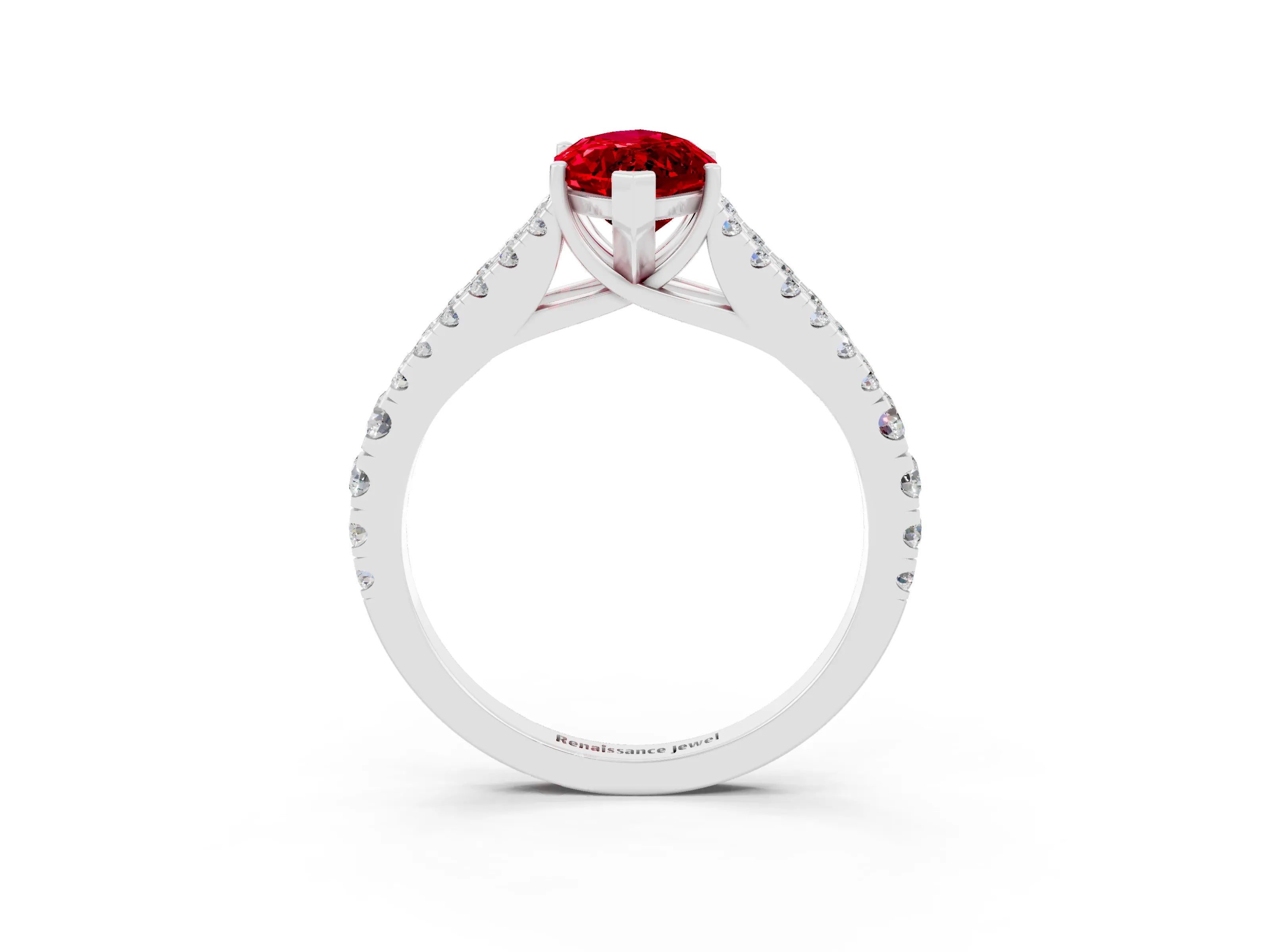 White gold Marquise Cut Ruby Split Shank Pavé Engagement Ring with Four-Prong Setting_15