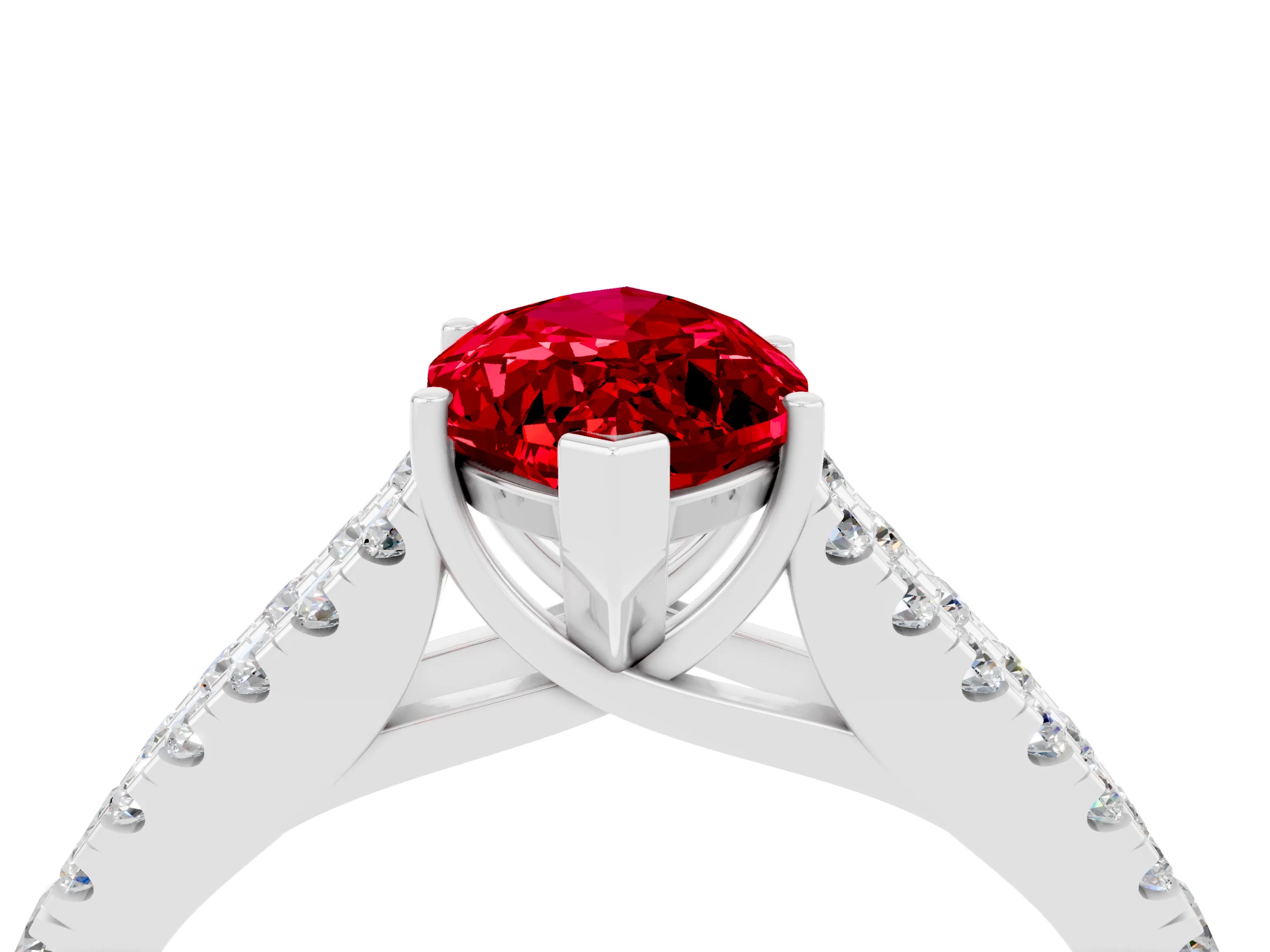 White gold Marquise Cut Ruby Split Shank Pavé Engagement Ring with Four-Prong Setting_16