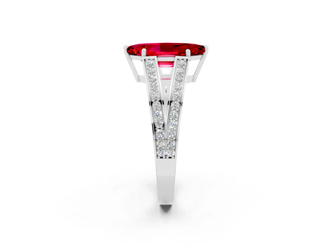 White gold Marquise Cut Ruby Split Shank Ring with Pavé Band and Four-Prong Setting_2
