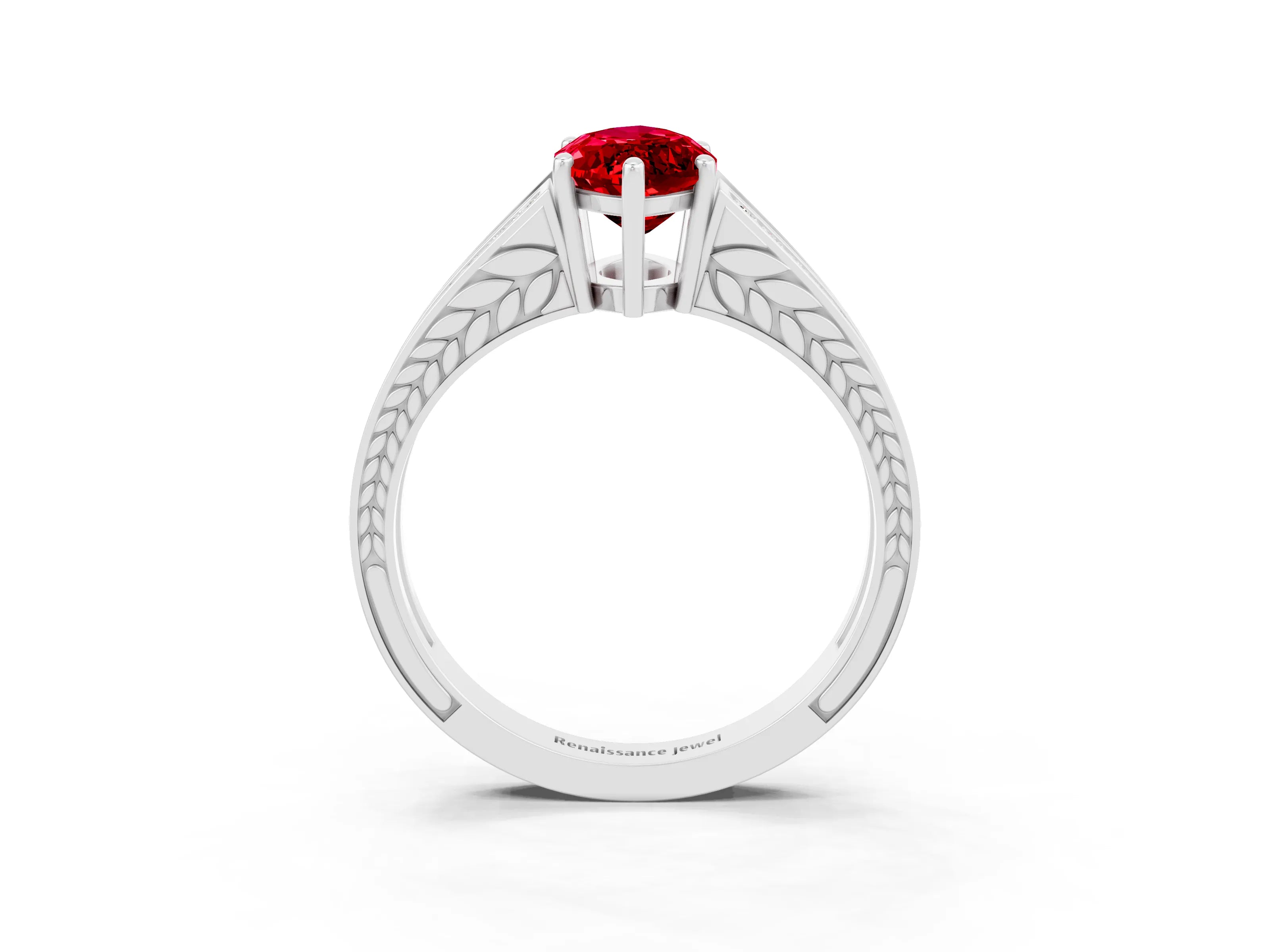 White gold Marquise Cut Ruby Split Shank Ring with Pavé Band and Four-Prong Setting_3