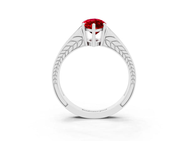 Platinum Marquise Cut Ruby Split Shank Ring with Pavé Band and Four-Prong Setting
