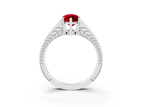 White gold Marquise Cut Ruby Split Shank Ring with Pavé Band and Four-Prong Setting_3
